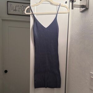 Blue Ribbed Spaghetti Strap Dress